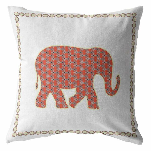 Palacedesigns 20 in. Elephant Indoor & Outdoor Throw Pillow Orange White & Cream PA3666998